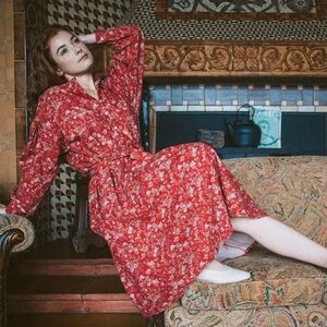 Nico Nico The Lucie Puff Sleeve Dress In Red Floral Size Medium